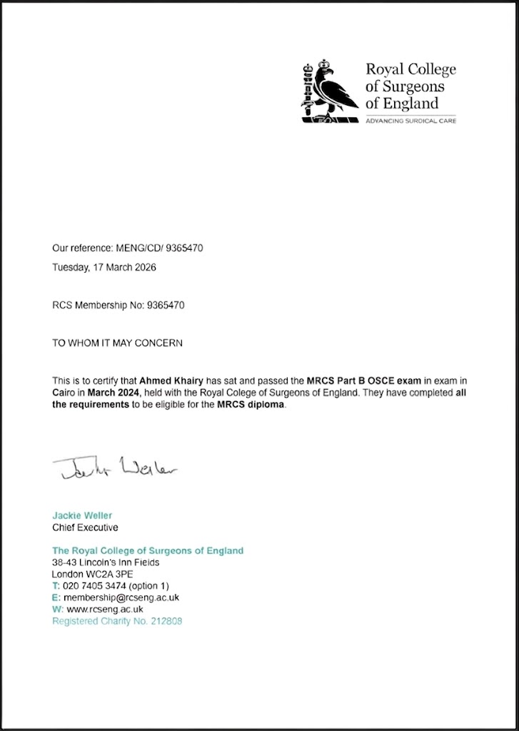 MRCS Certificate - Royal College of Surgeons of England